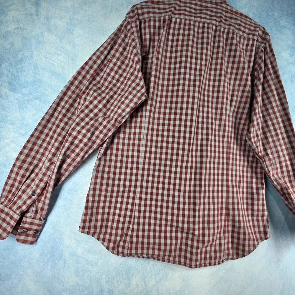 Banana Republic Soft Wash Tailored Slim Fit Gingham Shirt Mens L Red Grey Cotton